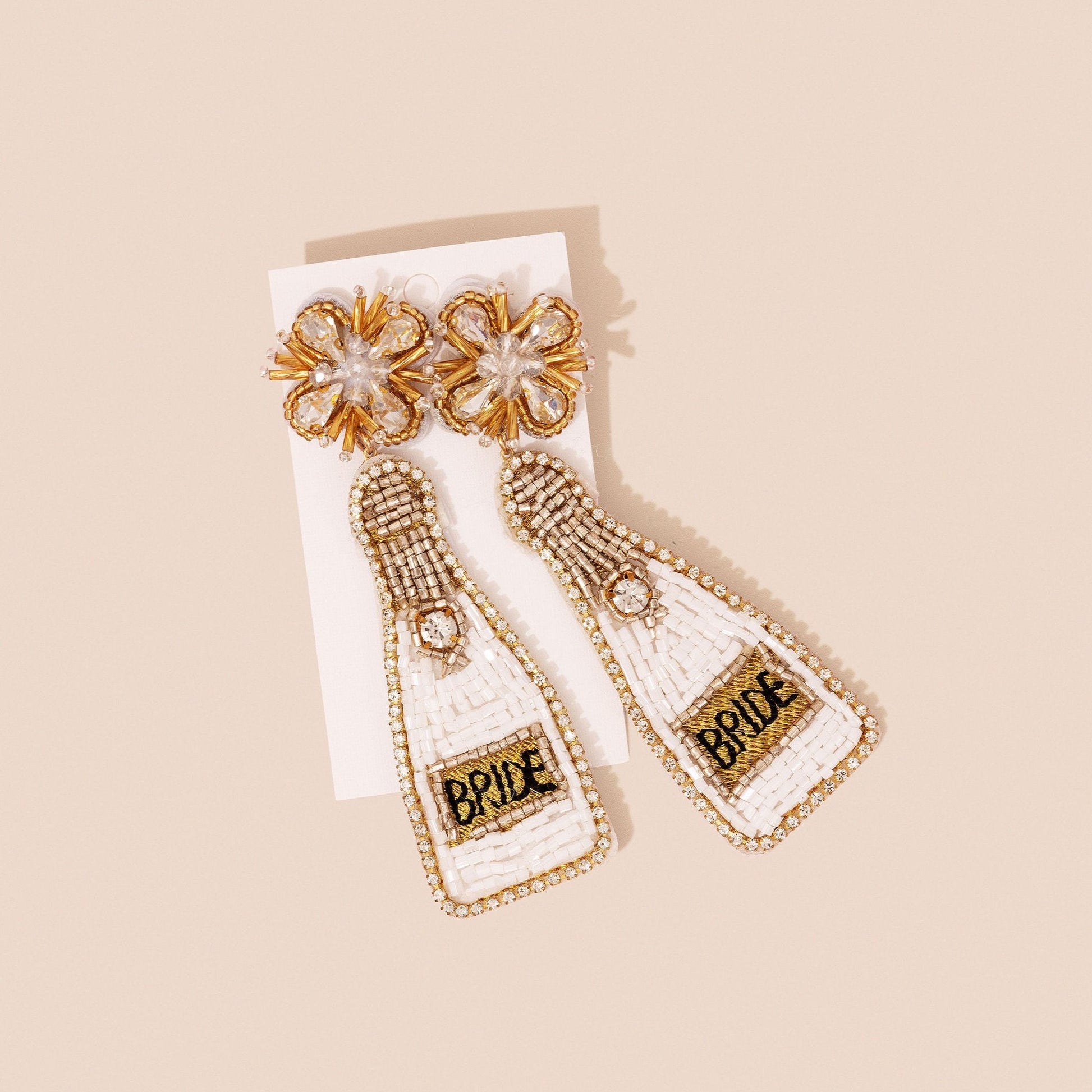 Beaded 'bride' champagne drop earrings(10.5cm)